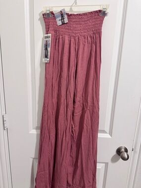 New Smocked Waist Maxi slit pants in Dusty Rose